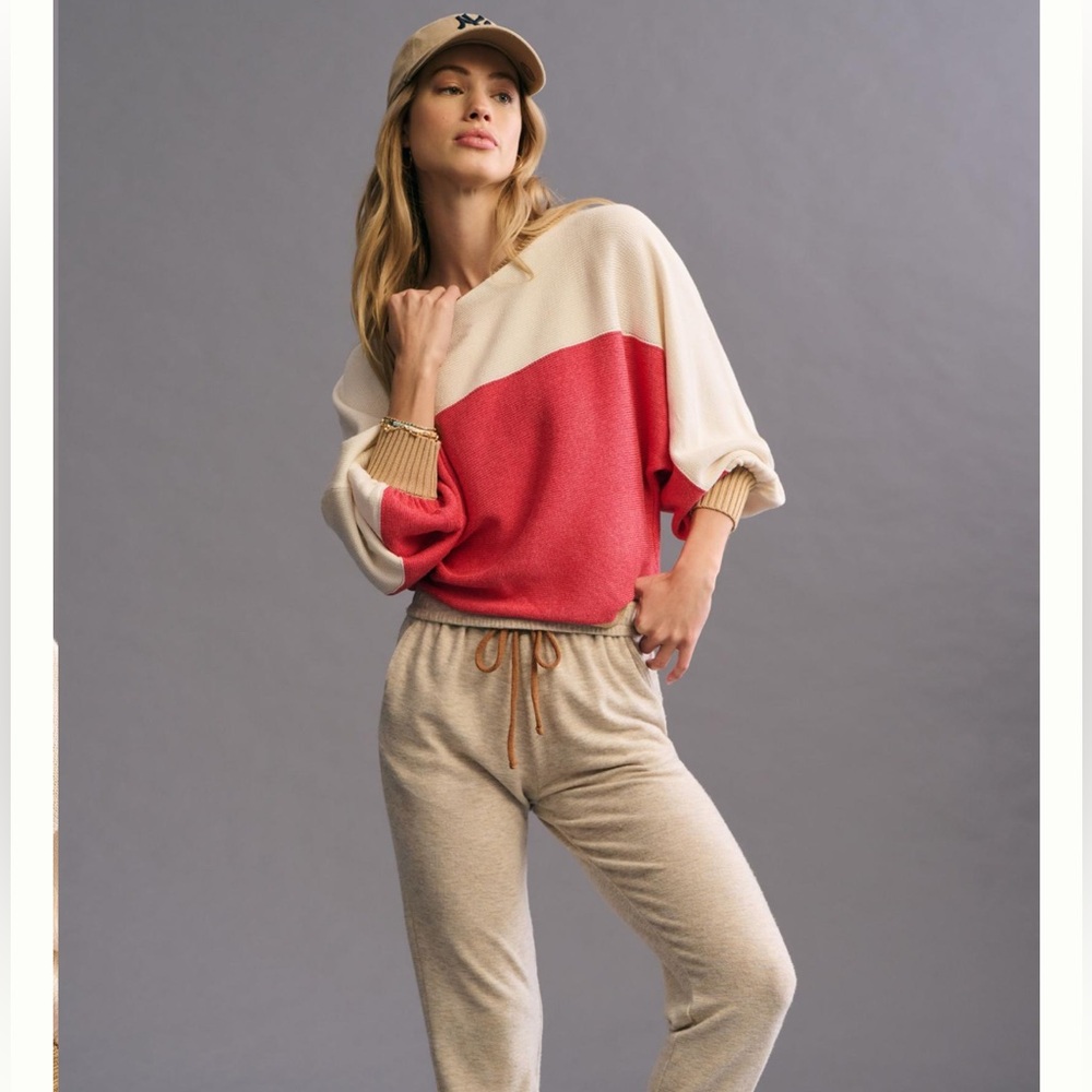 Maeve Red and Cream Colorblock Top